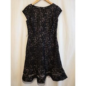 S.L. Fashions Dress Womens 6 Black Lace Sequin Fit & Flare Knee Length Party